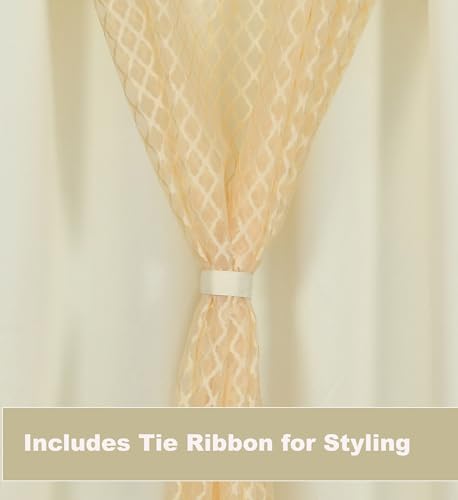 Image of IVAZA Faux Silk Hybrid Designer 100% Blackout Curtain 2-in-1 |Dual-Layer Design with Decorative Mesh Overlay & Tie Ribbon|100% Light Blocking,Thermal Insulated, Door- 7 Feet (Pack of 1) Cream