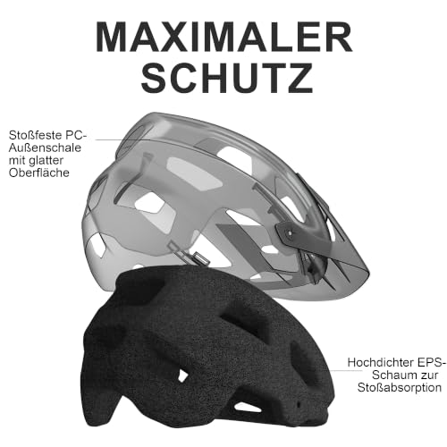 Fahrradhelm Herren Damen, Leichter MTB Helm mit Visier fürs Fahrrad – Ansicht 3