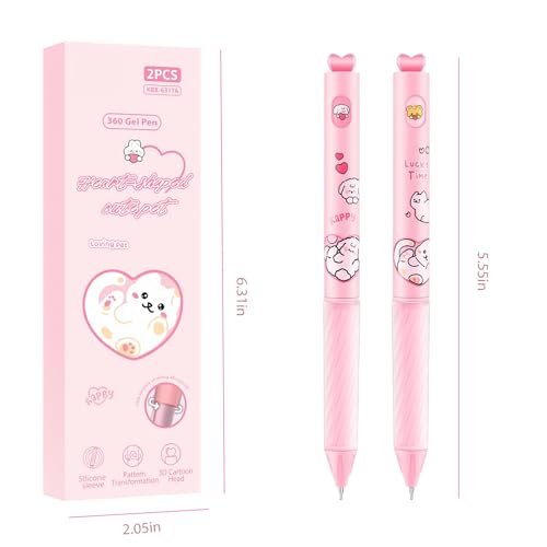 Set de 4 bolígrafos retractiles de gel con diseño gato y corazón miniatura 2