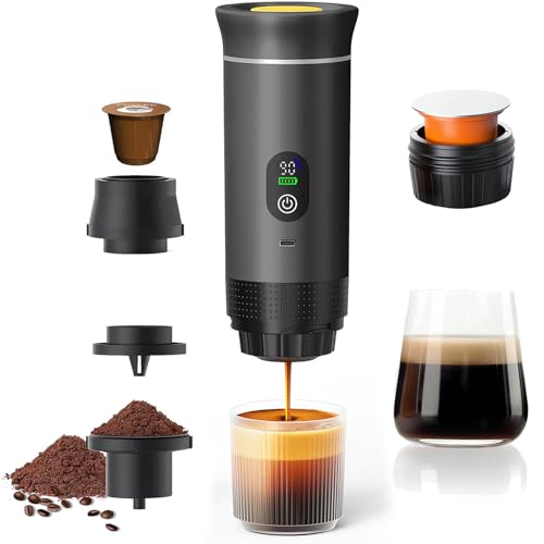 Gubbett Machine à Cafe Portable,3 En 1 Cafetière à Expresso Chauffage Électrique,Rechargeable,Pour Camping et Voiture,Chauffage Rapide,compatible avec Capsules K-Cup et café moulu,Pour voyage