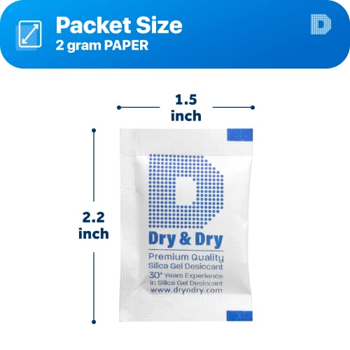 Dry & Dry 2 Gram [100 Packets] Food Safe Silica Gel Packs Desiccants - Rechargeable Silica Gel Packets, Moisture Absorbers, Desiccants Packets, Silica Gel #TOP5