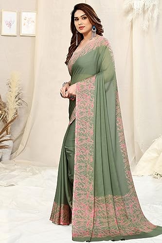 Image of MIRCHI FASHION Women Saree Abstract Print Chiffon | Breathable Lightweight Casual Sari for Regular Use and Office with Unstitched Blouse (Available in 25 Colors)