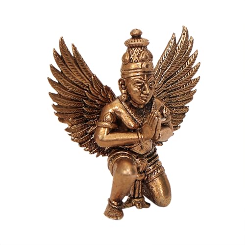 Image of Brass Garuda Idol Mini Murti for Home Temple, Office & Car Dashboard | Garuda Statue for Vishnu Pooja, Spiritual Decor & Gifting