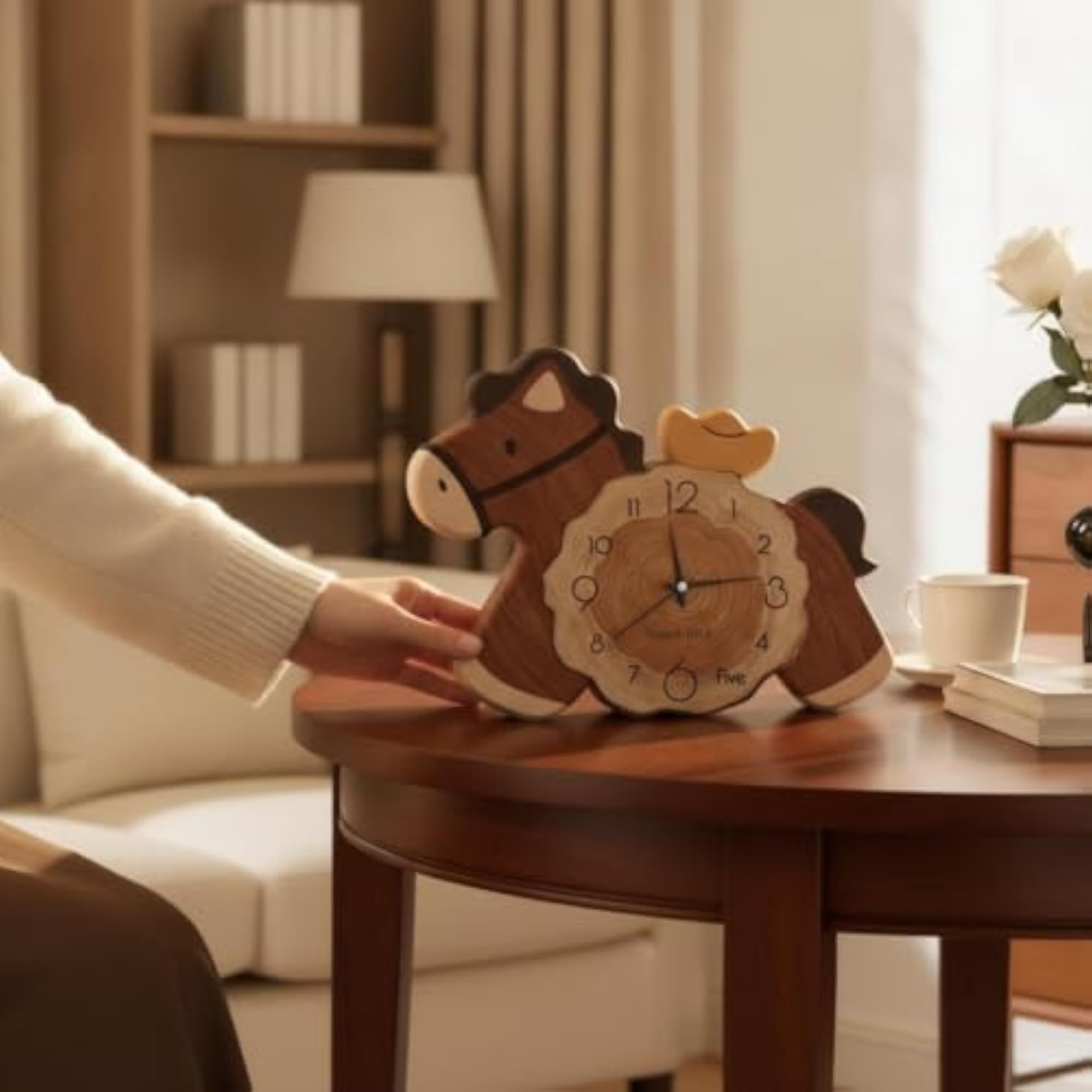 Powered Desktop Analog Clock, Decorative Horse-Shaped Clock