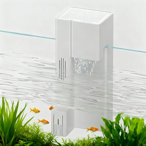 Hang On Back Aquarium Filter for 15 Gallons Fish Tanks, 4-Stage Multi-Stage Filtration with Surface Skimmer, Ultra Quiet HOB Power Waterfall Filter for Freshwater