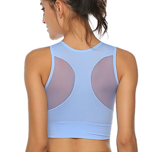 Hawiton 1/2 Pack Women's Sports Bras Low Impact High-Neck Longline Removable Padded for Yoga Running Dancing Gym Blue