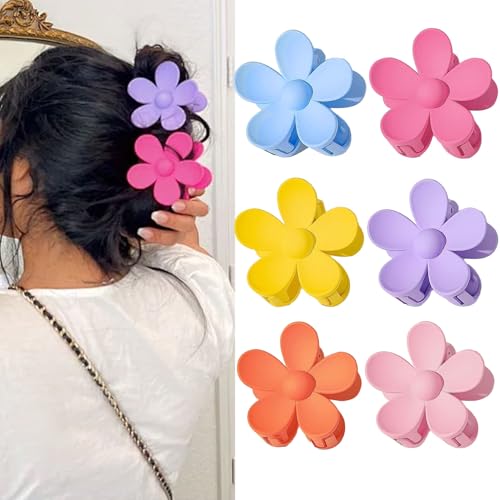 BAISEN Lot de 6 pinces à cheveux en forme de fleurs colorées - 8 cm - Pour femme - Convient pour les femmes - Cheveux fins et épais - Antidérapantes - Lot de 4