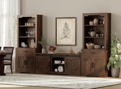 Image of WAMPAT Farmhouse Entertainment Center with Bookshelves for 75 inch TV