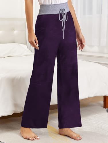 Image of iChunhua Women's Comfy Stretch Floral Print Drawstring Palazzo Wide Leg Lounge Pant
