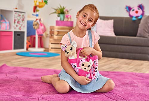 Simba 105893213 - ChiChi Love Happy Family, Chihuahua Plüschhunde in zwei verschiedenen Größen, 20/14cm, mit modischer Tasche, ab 3 Jahre