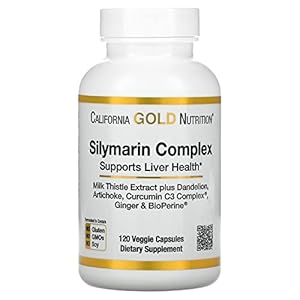 Silymarin Liver Health Complex, Milk Thistle Extract with Curcumin, Artichoke, Dandelion, Ginger, Black Pepper, Synergistic Liver Detox & Cleanse, 120 Veggie Capsules by California Gold Nutrition