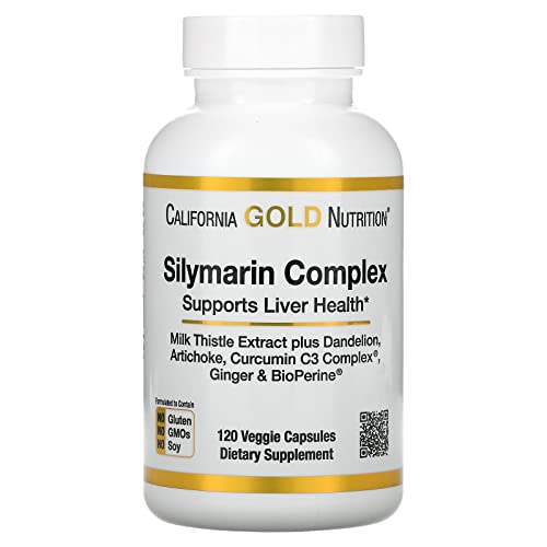 Silymarin Liver Health Complex, Milk Thistle Extract with Curcumin, Artichoke, Dandelion, Ginger, Black Pepper, Synergistic Liver Detox & Cleanse, 120 Veggie Capsules by California Gold Nutrition