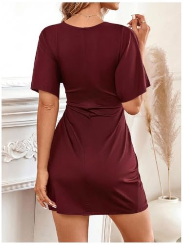 Image of Floerns Women's Deep V Neck Twisted Plunging High Slit Mini Party Dress