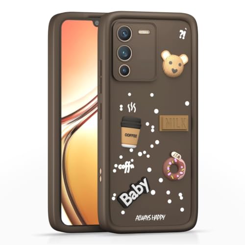 Image of Bintage Cute Fun Ball | Taddy Cartoon 3D Smiley Coffee Cup | Milk Donut | Full Protection Rubber Back Cover Compatible for Vivo V2158 / Vivo V25Pro 5G - Brown