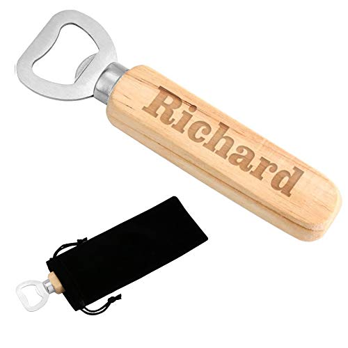 Décapsuleur de bouteille de bière en acier inoxydable avec poignée en bois - Portable et durable - Cadeau personnalisé pour homme, père, grand-père, fils avec n'importe quel texte Cover