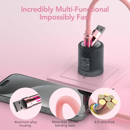 Image of MFish 240W 4-in-1 Fast Charging Cable, Pink, 6.6FT