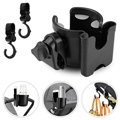 Infreecs Getränkehalter für Kinderwagen Buggy, Kinderwagen Getränkehalter Universal Getränkehalter Baby Flaschenhalter Becherhalter, Getränk und Kaffee Getränkehalter mit 2 Kinderwagenhaken