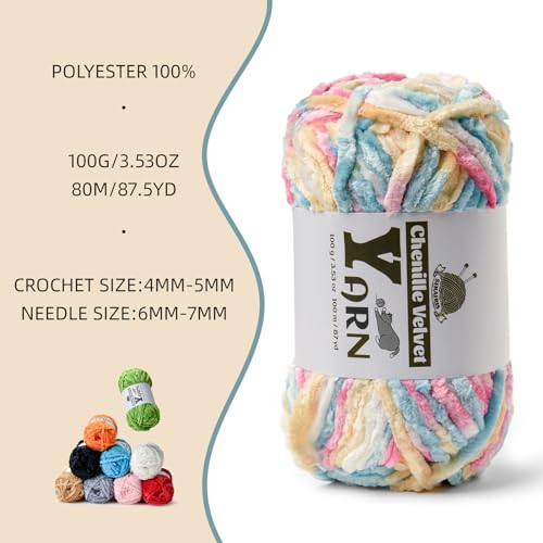 Image of 3 Pack Plush Chenille Chunky Yarn - Fluffy Velvet Yarn Crochet for Blanket Knitting and Crocheting - Soft Baby Yarns for Crocheting - Amigurumi Crochet Yarns 100g (87yds) (3 Candy Color)