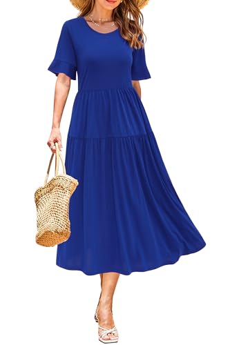 Image of STYLEWORD Womens Summer Casual Short Sleeve Flowy Midi Beach Dress
