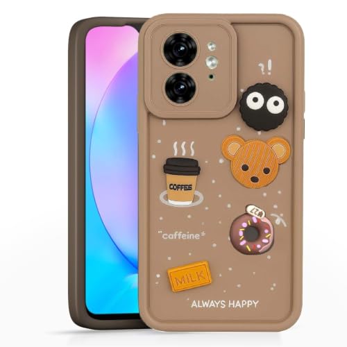 Image of Bintage Cute Fun Ball | Taddy Cartoon 3D Smiley Coffee Cup | Milk Donut | Full Protection Rubber Back Cover Compatible for Moto Edge 40 - Brown