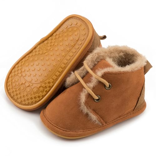 Image of Clowora Baby Boys Girls Shoes Non-Slip Rubber Sole Sneakers Infant First Walking Toddler Crib Shoes Newborn Loafers Flats. (13 /Brown,0-6 Months)