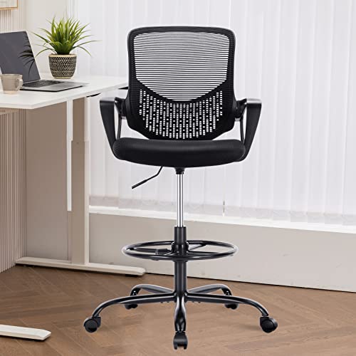 Drafting Chair, Tall Office Chair, Standing Desk Chair, Counter Height Office Chairs,High Adjustable Ergonomic Mesh Computer Task Chairs With Lumbar Support, Armrests And Foot-Ring For Bar Height Desk #TOP7