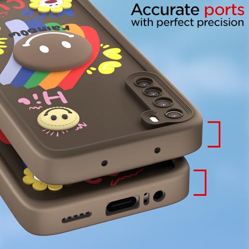 Image of Pikkme Back Cover for Redmi Note 8 | Soft Silicone| Cute Rainbow Smile & 3D Cartoon Flower Design | Shockproof Raised Camera Protection Bumper Case (Brown)