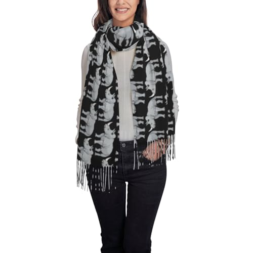 Animal Rhino Print Womens Fall Winter Tassel Scarf Shawls Wraps Long Blanket Scarves Holiday Presents