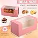 Ireer 60 Pack 8x4x4 Inch Bakery Boxes with Window Cookies Boxes Pumpkin Roll Container Donut Boxes Pastry Cake Packaging Safe for Loaf Muffins Breads Dessert Treat, Pink