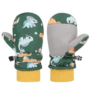 XIAOQENAN Kinder Ski-Handschuhe Dinosaurier Grün
