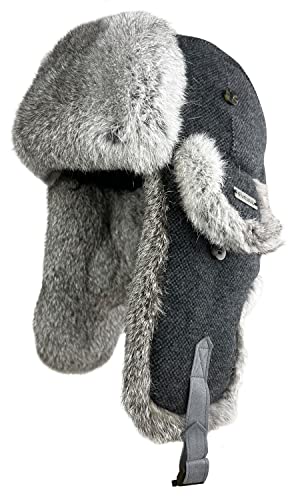 100% Real Rabbit Fur Winter Trapper Hat for Men Women Russian Fur Ushanka Aviator Hat Mens Trapper Hat