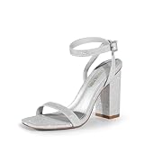 DREAM PAIRS Women's Chunky High Heels Sandals, Ankle Strap Open Square Toe Block Heels Cute Sparkly Heels for Wedding Party,Size 8.5,SILVER-GLITTER,SDHS2204W-1