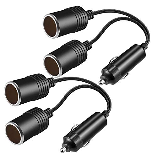 Pluspoe 1 To 2 Car Cigarette Lighter Splitter Adapter Power Charger Port, 12V 24V Plug Socket 2-Way Splitter Y Adapter, 10 Inch Cigarette Lighter Extension Cord 18Awg #TOP15