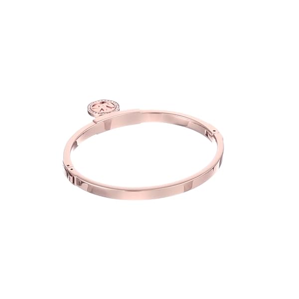 Michael-Kors-Rose-Gold-Tone-Fulton-Hinge-Bangle-Bracelet Michael Kors Stainless Steel and Pavé Crystal MK Logo Bangle Bracelet for Women, Color: Rose Gold (Model: MKJ5978791)