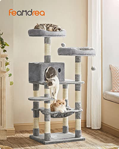 FEANDREA-Cat-Tree-Cat-Tower-for-Indoor-Cats-563-Inch-Cat-Condo-with-Scratching-Posts-Hammock-Plush-Perch-Light-Gray-UPCT15W