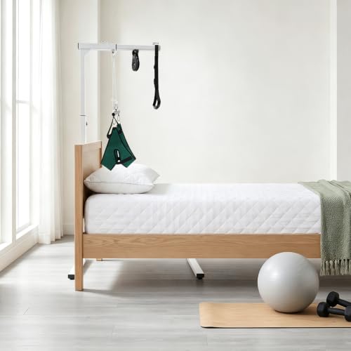 ELWYNTP Support de lit - 130-175 cm - Capacité de charge : 100 kg - En acier blanc - Autonome - Réglable en hauteur - Aide au lever du lit - Poignée trapézoïdale mobile en forme de H - Pour personnes – vue 8
