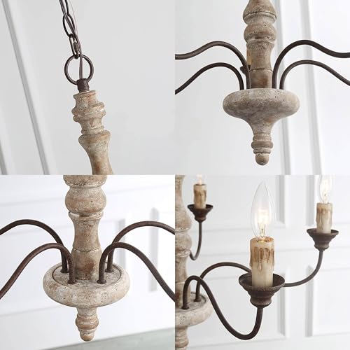 LALUZ 5-Light Farmhouse French Country Chandelier, 23'' Rustic Distressed Wood Chandeliers Light Fixture for Dining Room, Living Room, Bedroom, Foyer by LALUZ - Image 6
