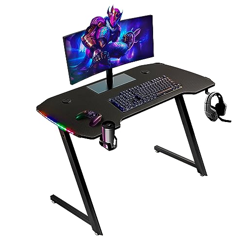 Bureau gamer ergonomique LED avec support moniteur et table jeu PC MDF