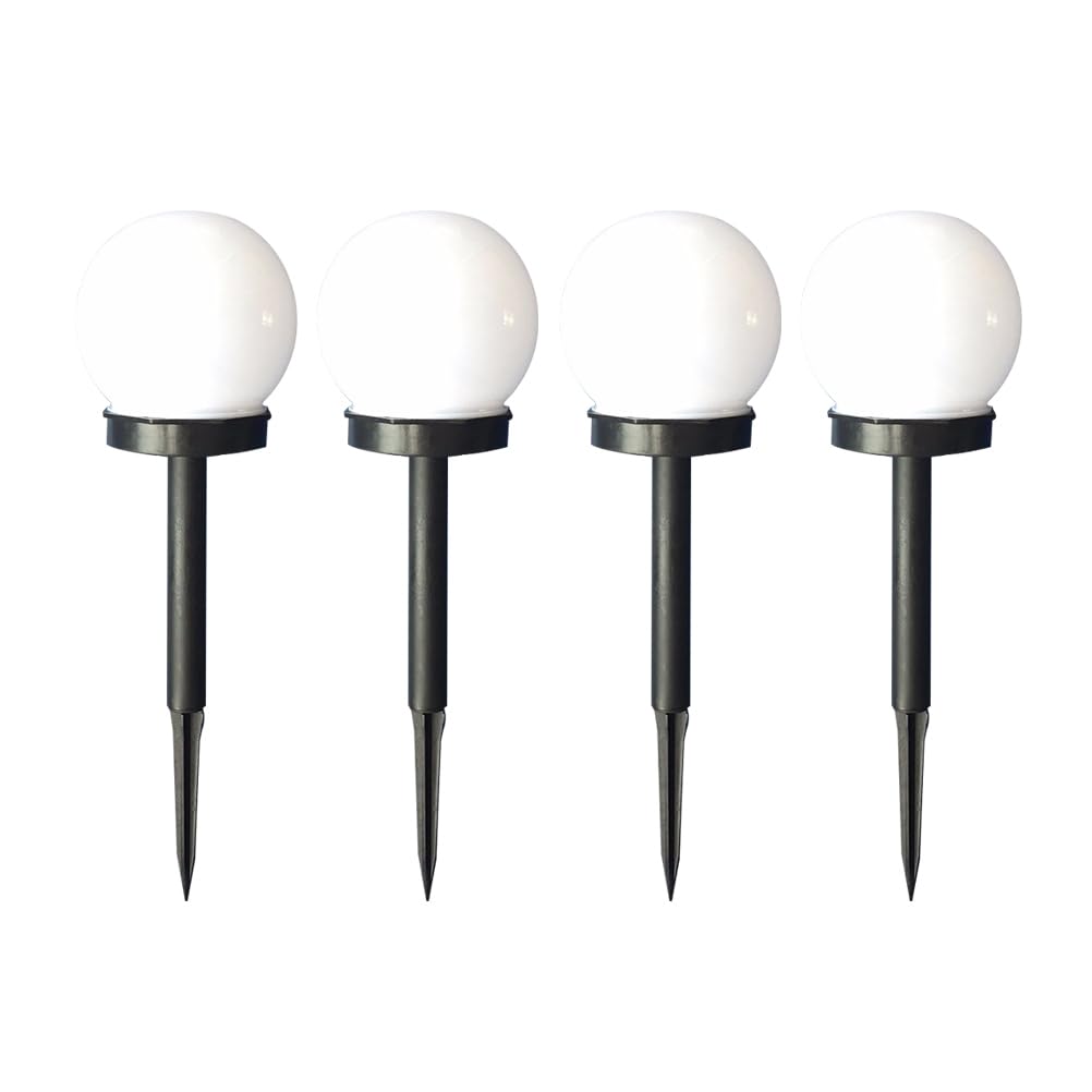Uonlytech White Light 4Pcs Solar Garden Lights Stakes Round Globe Garden Stake Light Solar Pathway Lights For Outdoor Lawn Backyard Patio Yard Path Pathway Driveway Walkway