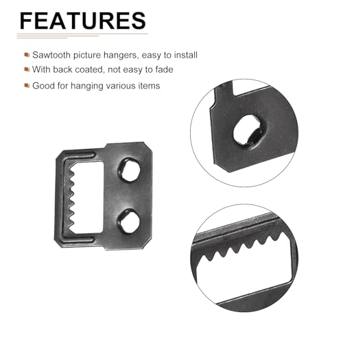 Image of DTGN 27 x 27mm Saw Tooth Picture Hangers Double Hole with Screws - 20Pcs - Good for Hanging Paintings Picture - Frame Hook Photos - Black