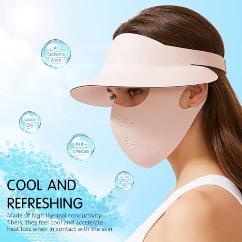 Image of SANNIDHI Summer Face Mask with Wide Brim Cap, 2 in 1 Sun Protection Visor Hat and Face Cover for Women Bike Riding, UPF 50+ Outdoor Cool Touch UV Mask Set, Ventilated Open Crown