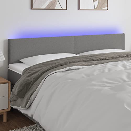 Owoxanthellate LED Bettkopfteil 160x78-88 cm Höhenverstellbar Dunkelgrau Gepolstert Stoff 100% Polyester für Schlafzimmer Nachttisch Modernes Beleuchtungskonzept