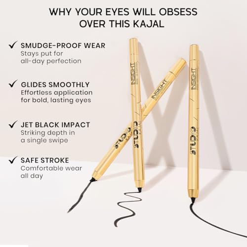 Image of INSIGHT Studio Kajal - Black 1.5 g | Waterproof & SmudgeProof | Long-Lasting | Jet Black Eye Pencil for Precision Lines & Smoky Eye Makeup
