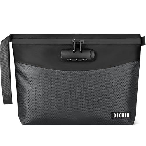 OZCHIN Smell Proof Bag with Lock – Activated Carbon Fiber Smell Proof Container with Combination Lock, Airtight Zipper, Odor Proof Case for Travel, Daily Use, Gifts Ideas 11 X 8 Inch (Black)