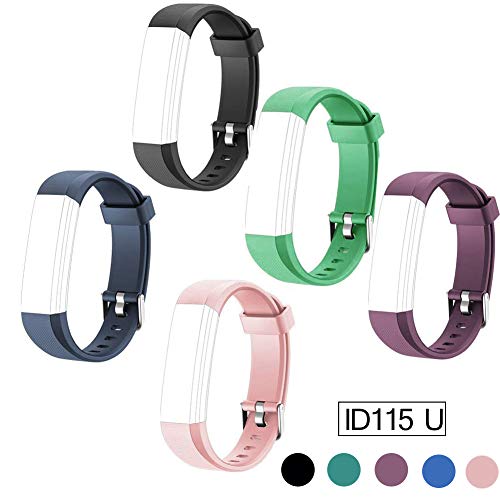 REDGO ID115U Replacement Bands, ID115U ID115UHR Replacement Fitness Tracker Band, Black Blue Teal Pink Purple