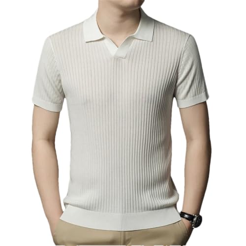 Men's Summer Solid Button Short Sleeved Slim Business Pullover