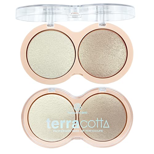 Palette de poudre surligneur, palette de poudre illuminateur surligneur cuit au four étanche longue durée brillant éclaircir la couleur de la peau poudre de contour du visage (02) Cover