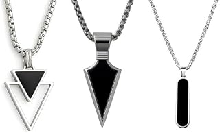 HASRAT Men's Stainless Steel Pendant Necklace Set with Chain, Black Geometric Triangle Design, 3 Piece Price In India