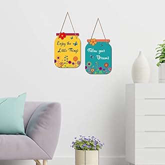 Artvibes Follow Your Dreams Wooden Wall Hanger | Quotes Decor Item | Motivational Wall Decor | Wall Poster | Graphic Art | Gift Items | Office Wall Decoration Items (WH_6801N), Set of 2