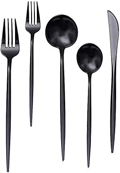 50 Black Disposable Heavy Duty Plastic Cutlery Spoons Forks Knives Set Party Events Reception Tableware Decorations Supplies